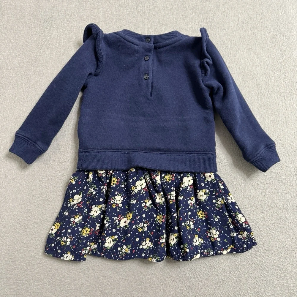 Ralph‎ Lauren Baby Dress 9 Mo Blue Floral Skirt Sweatshirt Ruffle Pony Logo
